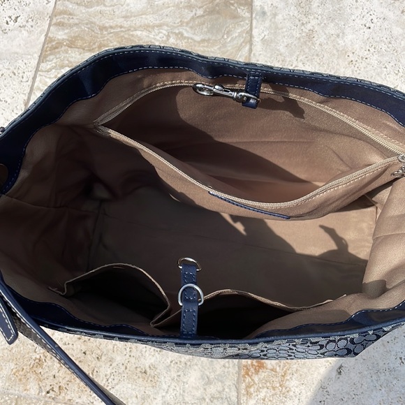 Coach Navy Blue LeatherWare Sig Canvas Tote w/Leather Trim & Silver-Toned HW - Picture 13 of 16